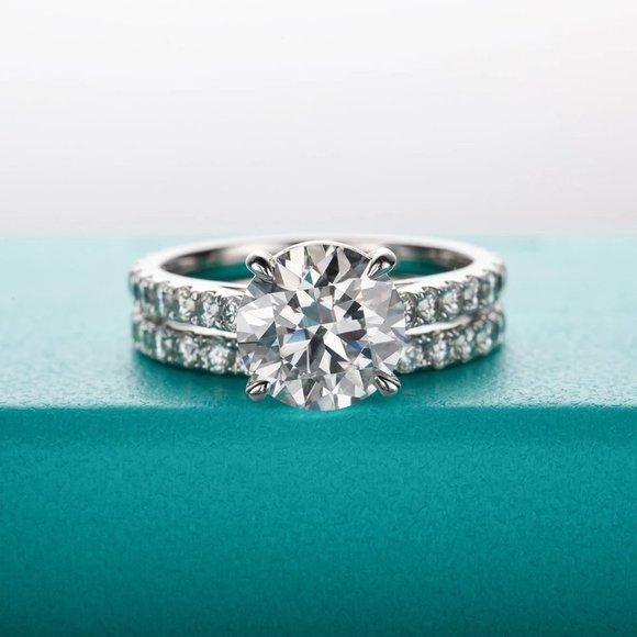 Certified 4.14ct. t.w. Diamond Moissanite Wedding Ring Set NEW - Picture 5 of 13